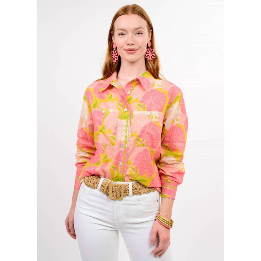 NEW IVY JANE haley floral button down shirt in coral